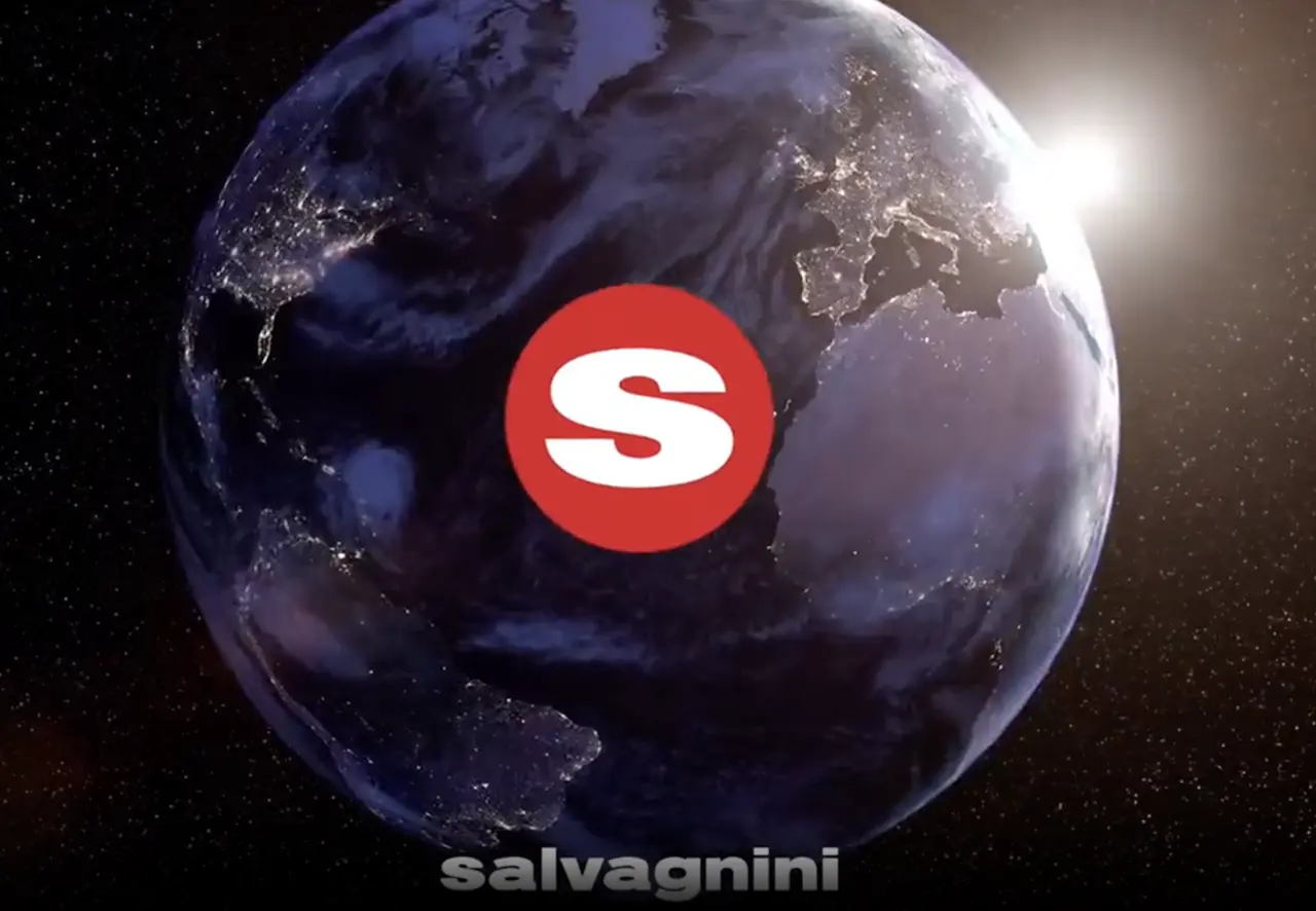 Salvagnini America brand film title frame with globe and S logo