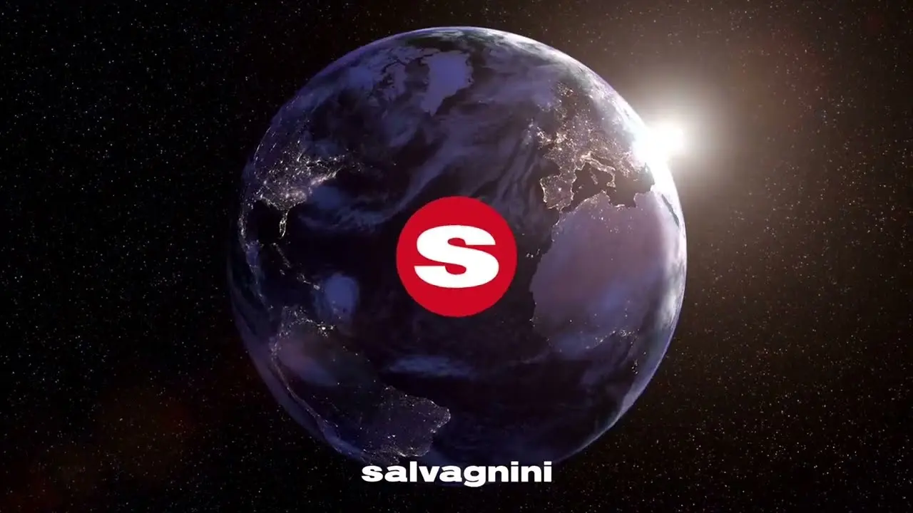 Salvagnini America brand film title frame with globe and S logo