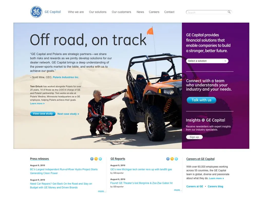 GE Capital retail finance website design